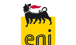 ENI logo with six-legged dog on yellow background.