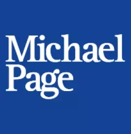Logo with text 'Michael Page' on a blue background.