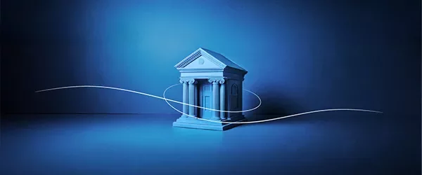 Banking building with a blue gradient background
