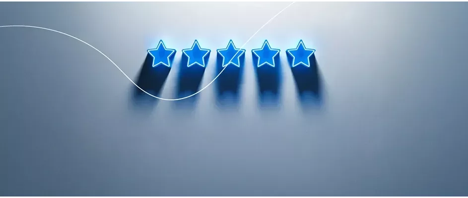 Five blue stars with a light gradient background