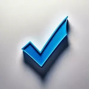 Blue check mark with a white gradient blackground